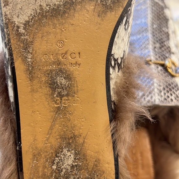 GUCCI Python Snakeskin & Lamb Wool Fur Slip on Princetown - Picture 10 of 13